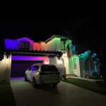 Beautiful permanent holiday lighting installed on a home. Energy-efficient LED lights for year-round sparkle.